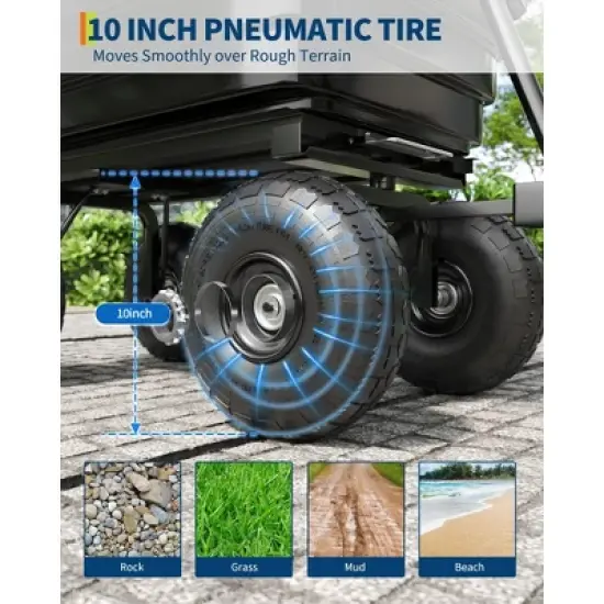 Poly Dump Cart - Heavy Duty 600lbs Garden Cart with Quick-Release Dumping & No-Flat 10" Tires, Utility Wagon for Yard Work, Landscaping, Gardening image {2}