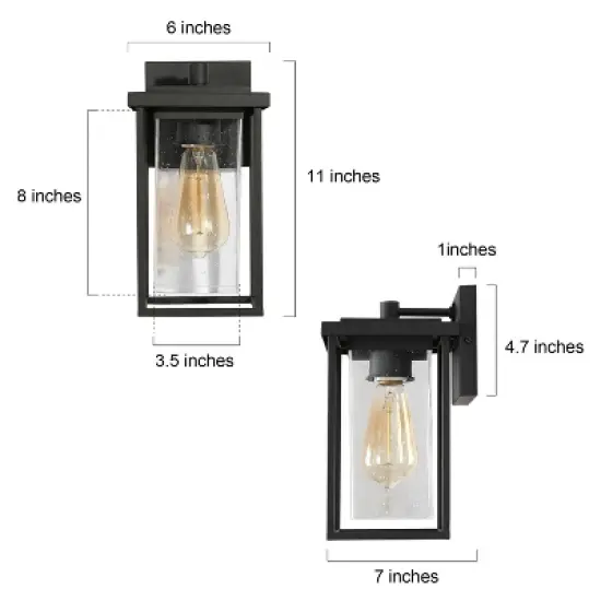 10" Metal/Seeded Glass Square Modern Outdoor Wall Light Black - LNC image {8}