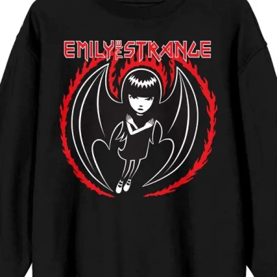 Emily The Strange Character With Bat Wings Crew Neck Long Sleeve Men's Black Sweatshirt image {2}