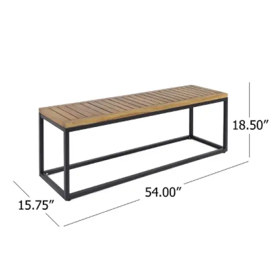 GDFStudio Newcastle Outdoor 54" Acacia Wood and Iron Bench image {2}