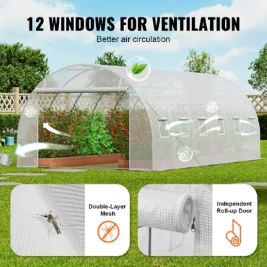 VEVOR Walk-in Tunnel Greenhouse, 19.4x9.7x6.5 ft Hoop House Greenhouse Tunnel with Galvanized Steel Frame, White PE Cover, 12 Windows image {6}