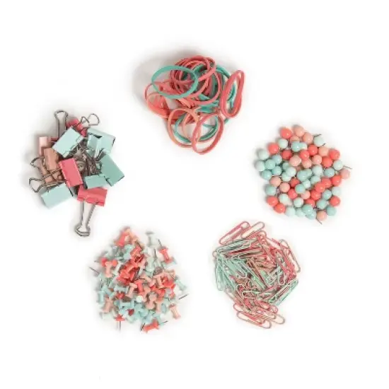 U Brands 470pc Round Office Accessory Set Coral image {3}