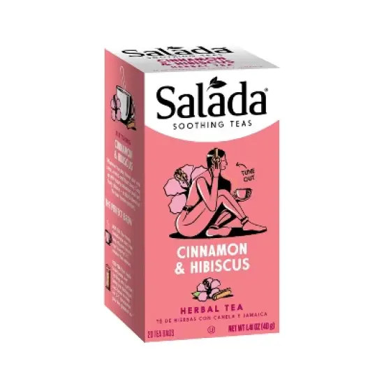 Salada Soothing Teas, Cinnamon & Hibiscus Herbal Tea 20 Individually Wrapped Tea Bags Per Box (Pack of 6) image {3}