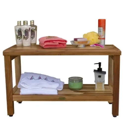 EcoDecors&reg; Eleganto&reg; 30" Teak Wood Shower Bench with Shelf in EarthyTeak Finish image {10}