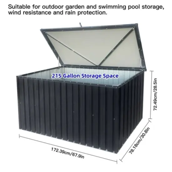 WELLFOR 215gal Outdoor Storage Container Metal Storage Box Black image {4}