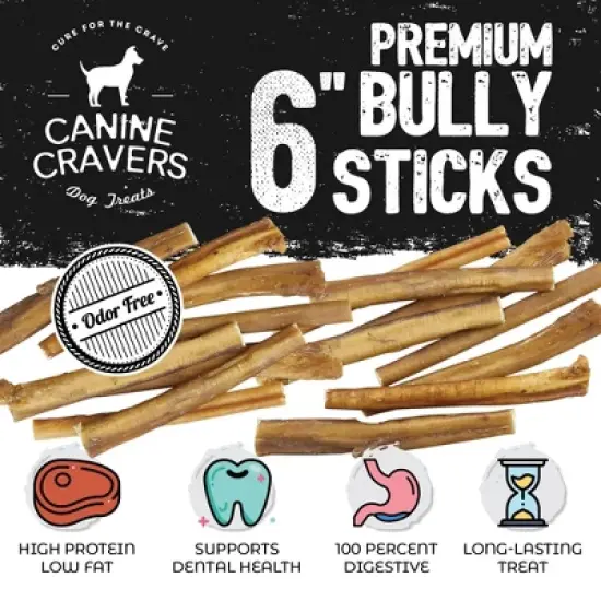 Canine Cravers Maplewood Smoked Bully Sticks 6&rdquo; Inch Pack of 10 - 100% Natural Free Range Grass Fed Beef - Made in Canada Dog Chews High Protein image {2}