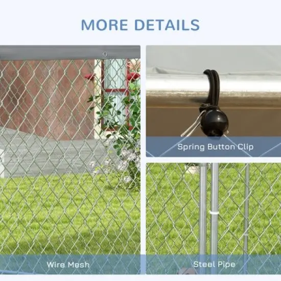 PawHut Dog Kennel, Outdoor Dog Run with Waterproof, UV Resistant Roof for Medium and Large-Sized Dogs, Silver image {4}