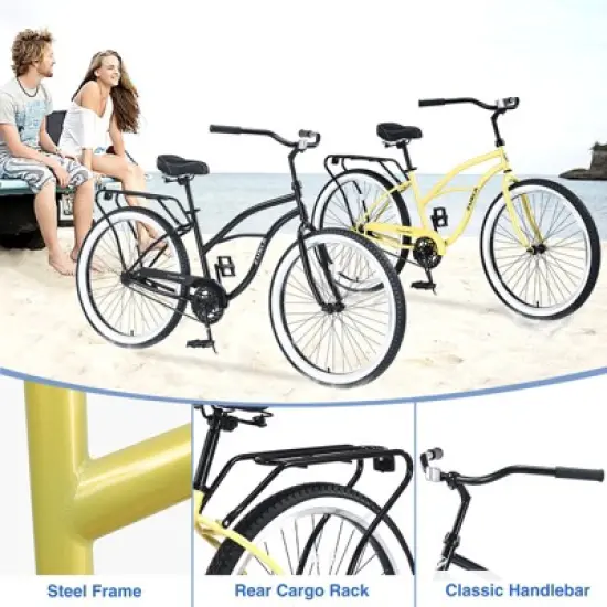 Aukfa 26 Inch Beach Cruiser Bike - Single Speed Cruiser with Coaster Brake for Men & Women - Multiple Colors image {6}