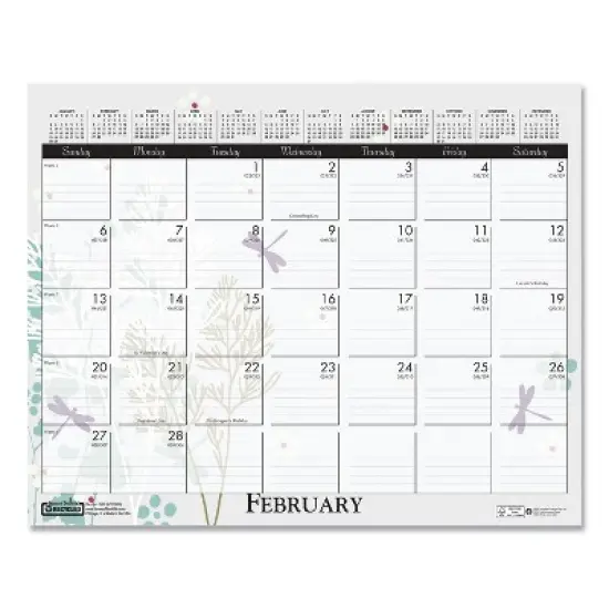 Recycled Wild Flower Wall Calendar, Wild Flowers Artwork, 15 x 12, White/Multicolor Sheets, 12-Month (Jan to Dec): 2026 image {1}