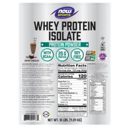 Chocolate Whey Protein Isolate by Now Foods  -  10 lbs Powder image {1}