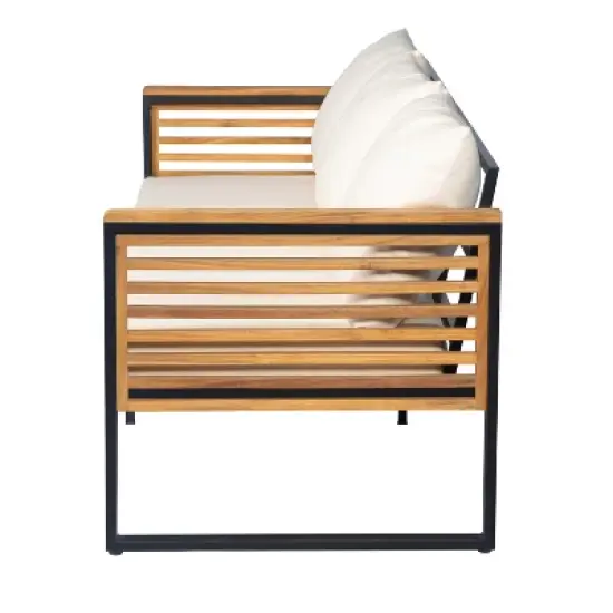 Christopher Knight Home Faye Patio Acacia and Metal Upholstered Seating Set with Slat Design image {6}