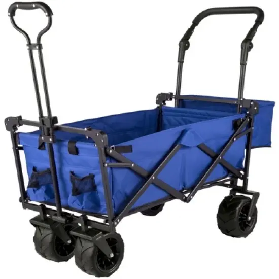 RISOKEYS Collapsible Garden Cart with Removable Canopy, Folding Wagon Utility Carts with Wheels and Rear Storage for Camping,Shopping,Blue image {9}