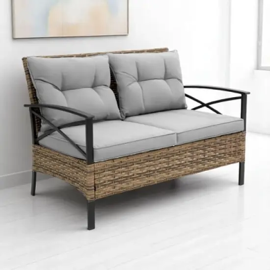 4-Piece Patio Sectional Low Dining Sofa Set with Steel Table, Blue Cushions, and Detachable Covers &acirc;&acirc;&sbquo;?Comfortable Outdoor Conversation Set image {2}