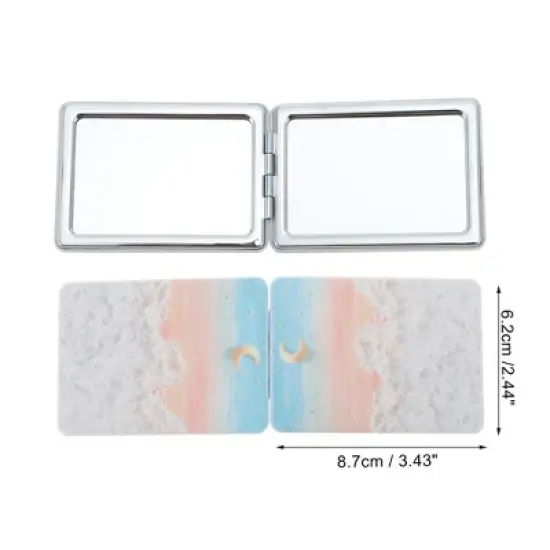 Unique Bargains Rectangular Hand-drawn Makeup Mirror Blue White 1 Pc image {1}