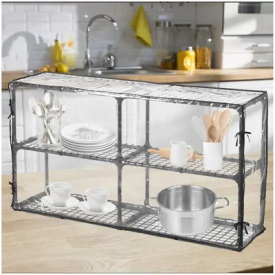 FONTOI Baker's Racks, 3 Tier Wire Shelf with Cover(2 Pack), FreeStanding Metal Storage Rack for Entrance Garage Kitchen Office, Black, 57"*14"*31" image {4}