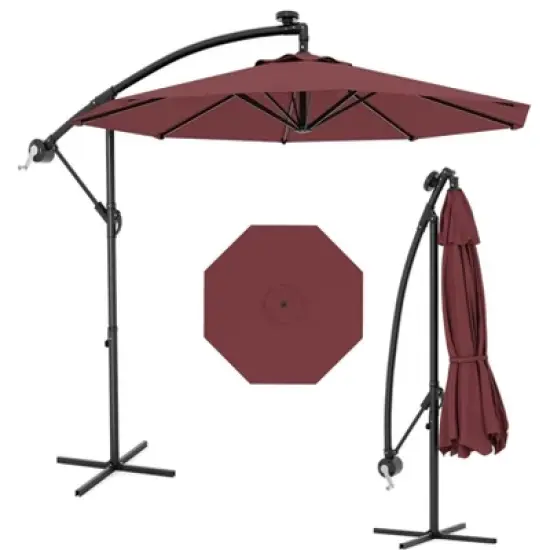 10FT  Cantilever Umbrella, Base Included - for 2-6 People, 360-Degree Rotation & Infinite Tilt, Fade-Resistant Canopy for Deck Pool Garden Backyard image {9}