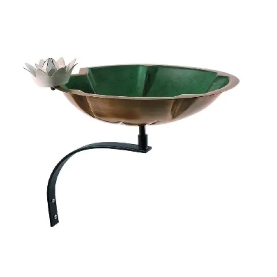 13.75" Lilypad Birdbath with White Flower and Wall Mount Bracket Copper Plated an Patina Finish - Achla Designs image {3}