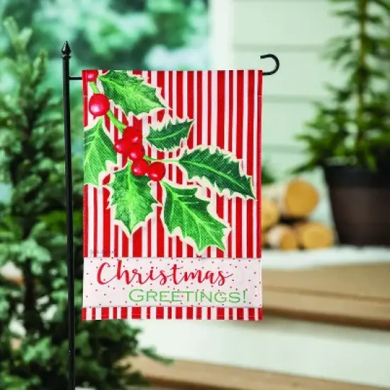 Evergreen Christmas Greetings Burlap Garden Flag 12 x 18 Inches Indoor Outdoor Decor image {2}
