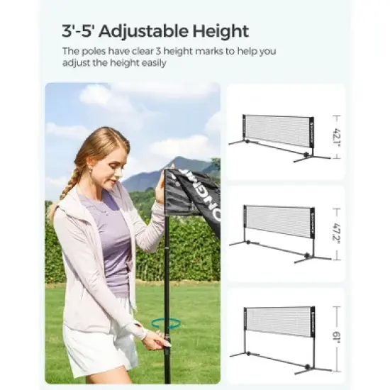 Adjustable Badminton Net for Volleyball & Pickleball, 13ft Wide Foldable Nylon Net with Poles, Indoor Outdoor Use for Kids & Adults image {1}