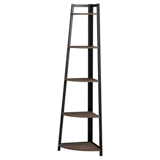 63" Jacksonville 5 Shelf Corner Bookcase with Black Frame Walnut - Coaster image {2}