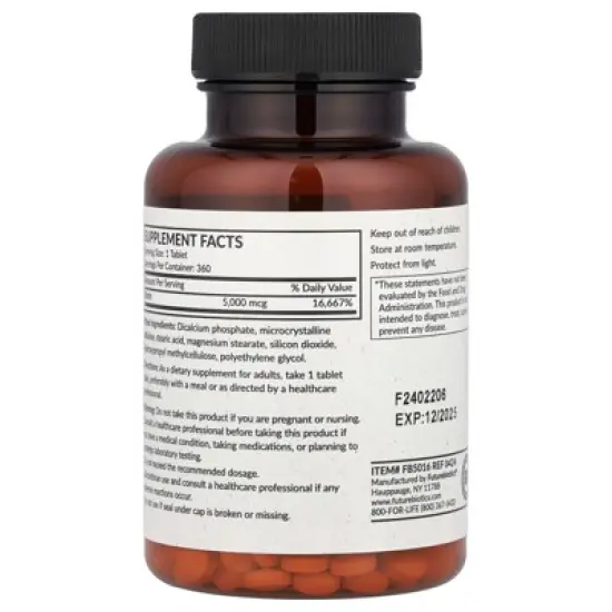 Futurebiotics Biotin , 5,000 mcg, 360 Vegetarian Tablets image {2}