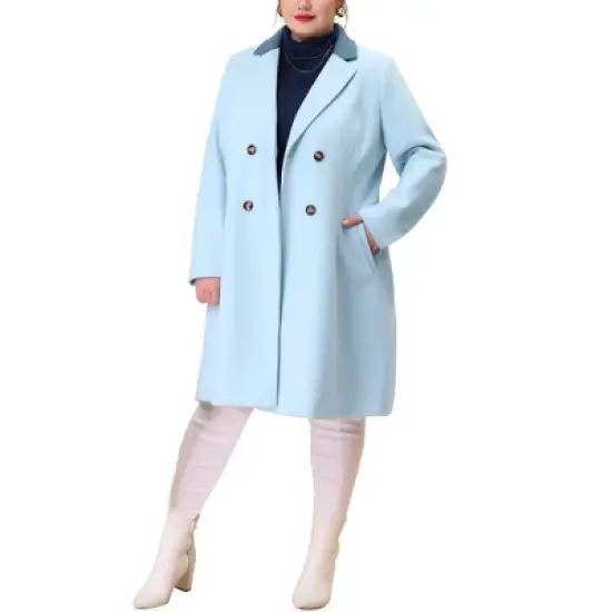 Agnes Orinda Women's Plus Size Fashion Notched Lapel Double Breasted Pea Coat image {8}