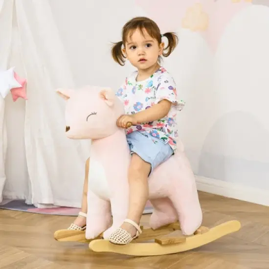 TopComfy Baby Bouncer and Rocker Toddler Kid Chair Plush Deer Rocking Horse Toy for Playroom Living Room, Pink, 26.8"*14"*25.3" image {1}