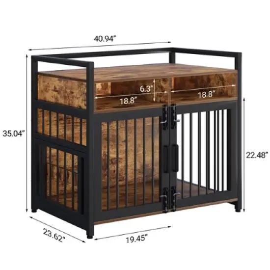 Furniture Dog Crate, Large Dog Crate Furniture with Drawers, 360&deg; and Adjustable Raised Feeder, Wooden Dog Crate for Large Medium Dog Indoor image {5}