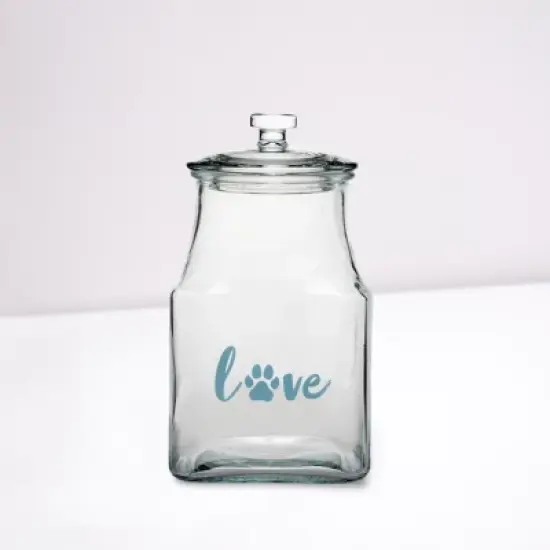 Amici Pet Love Glass Canister Square Jar, Dog and Cat Food Storage Container, Food Safe, Airtight Lid with Handle and Plastic Gasket, 52 oz. image {2}