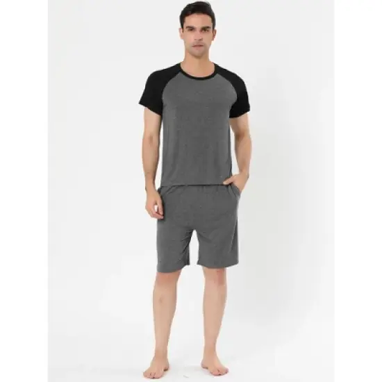 Lars Amadeus Mens Summer Solid Raglan Short Sleeve Shirt and Shorts Lounge Pajama Set image {1}