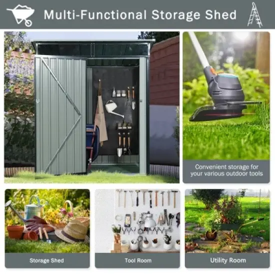 MOEPISY 5ft x 3ft Outdoor Metal Storage Shed Transparent Plate Black image {5}