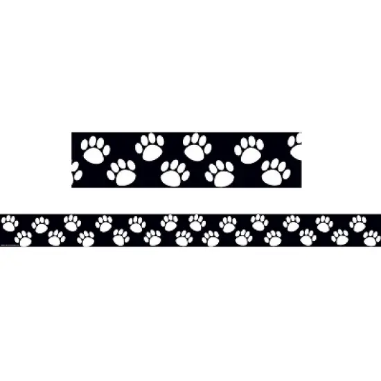 Teacher Created Resources P-12th Grades Straight Bulletin Board Border Trim Black/White Paw Prints image {1}