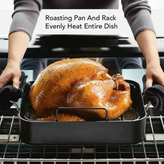 KitchenAid Hard Anodized Induction 13"x15.75" Roaster with Nonstick Rack: Turkey Roasting Pan, Oven-Safe, Matte Black image {3}