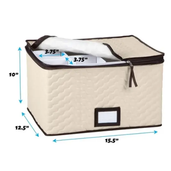 Wine Glass Storage Box with Dividers, Durable Quilted Microfiber - Holds 12 Wine Glasses 3.75" W up to 10" Tall - Stemware Storage Case image {2}