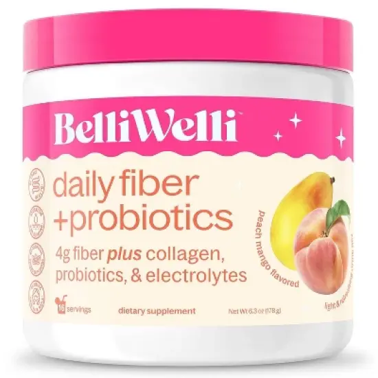 BelliWelli Daily Fiber Supplement + Probiotics, Electrolytes, Collagen, Powder - Peach Mango - 16 servings image {4}