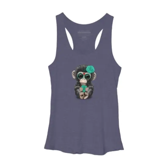 Women's Design By Humans Blue Day of the Dead Sugar Skull Baby Chimp By jeffbartels Racerback Tank Top image {5}