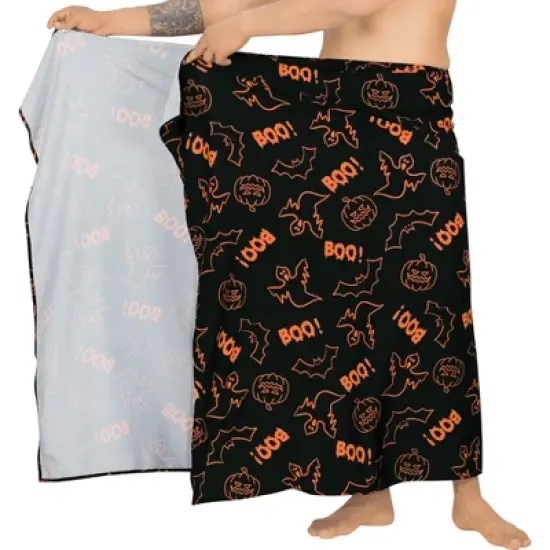 LA LEELA Men's Pareo Halloween Costumes Ghost Party Swim Trunks Swimwear Summer Sarong Full Beach Wrap for Men One Size Black, Ghost image {3}