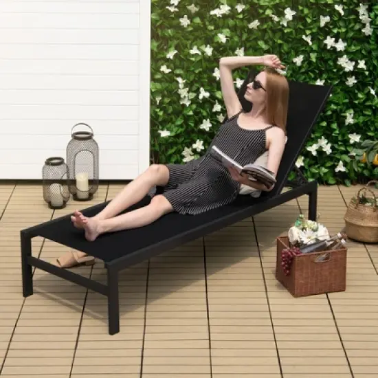 Tangkula 2PCS Patio Chaise Lounge Adjustable Lounge Chair W/ 6-Position Backrest Black image {2}