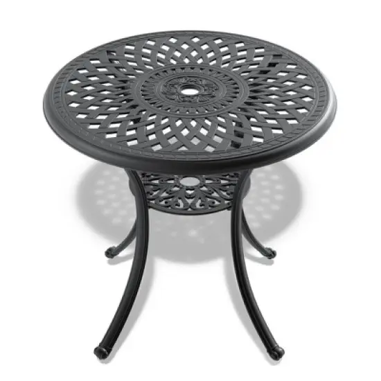 Akoasm 30.71 Inch Aluminum Patio Dining Table With Umbrella Hole-Black image {3}