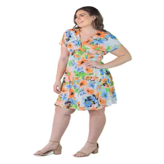 Plus Size Floral Empire Waistline Knee Length Dress image {1}