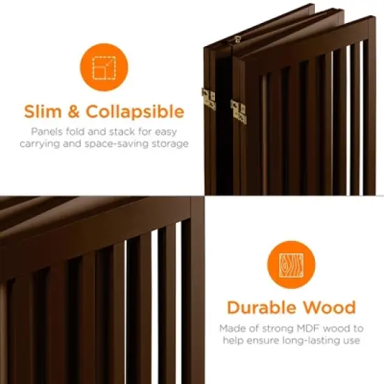 Best Choice Products 31.5in 4-Panel Freestanding Wooden Pet Gate w/ Walk Through Door, Adjustable Pen image {3}