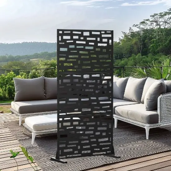 PexFix 72 in. H x 35 in. W Outdoor Metal Privacy Screen Garden Fence Bricks Pattern Wall Applique in Black image {4}