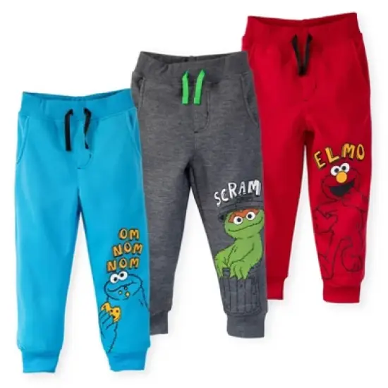 Sesame Street Oscar the Grouch Cookie Monster Elmo Fleece 3 Pack Pants Toddler image {10}