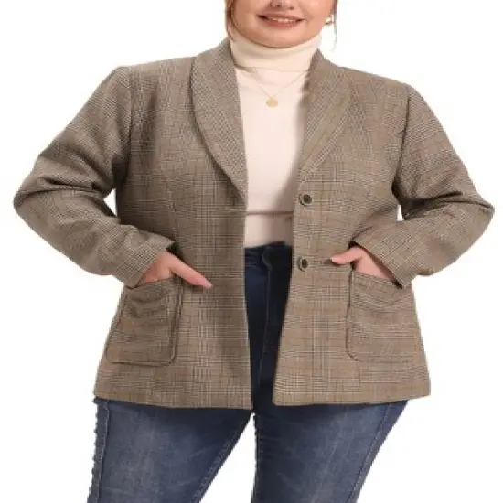 Agnes Orinda Women's Plus Size Plaid Formal Notched Lapel Blazer image {7}