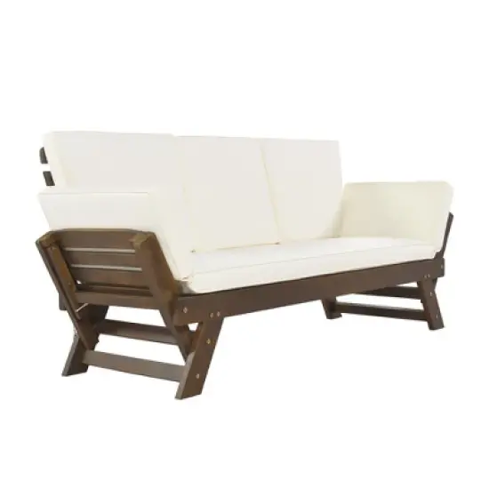 Outdoor Patio Solid Wood Daybed Sofa with Adjustable Armrests image {5}