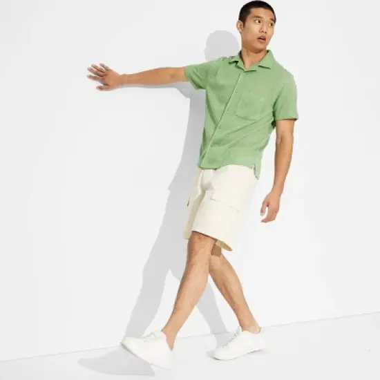 Men's Short Sleeve Knit Button-Down Shirt- Original Use&trade;- Green image {3}