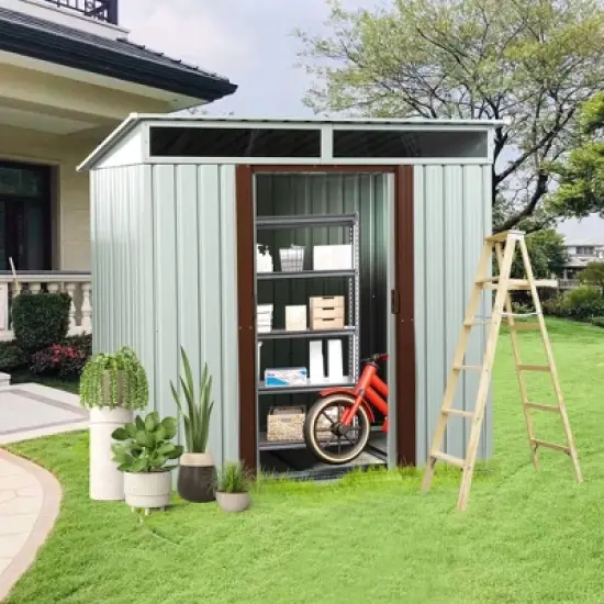 6ft x 5ft Outdoor Metal Storage Shed White image {1}