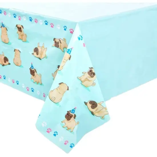 Sparkle and Bash 3 Pack Pug Tablecloth for Dog Birthday Party (Blue, 54 x 108 In) image {2}