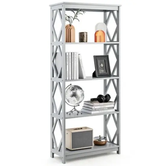 Tangkula 5-Tier Open Bookshelf Bookcase Standing Casual Home Storage Display Rack image {9}