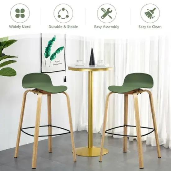 Costway Modern Set of 4 Barstools 30inch Pub Chairs w/Low Back & Metal Legs Green image {7}